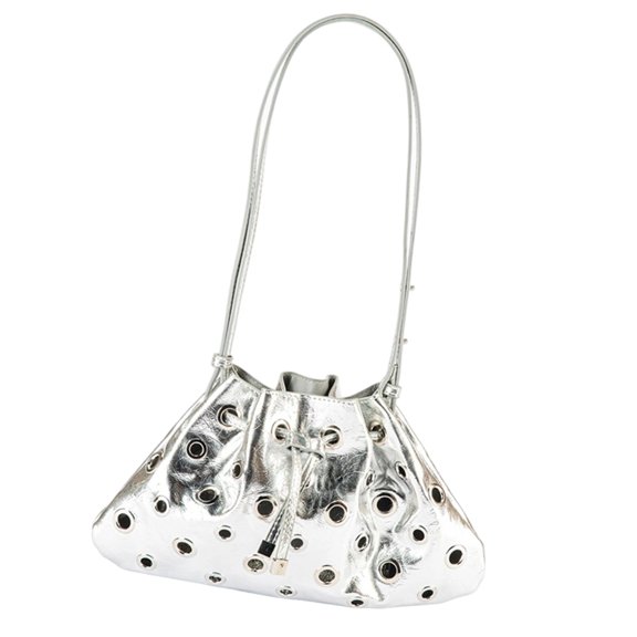 Edgy Bucket Bag Metallic PU Shoulder Evening Purse for Various Occasion