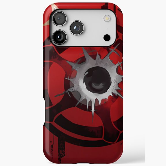 Edgy Bullet Hole Red Black Graphic Grunge ArtPhone Case for iPhone 11 through 17 Pro Max