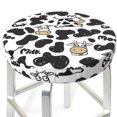Edgy Cartoon Cute Cow Black White Round Bar Stool Seat Covers, Elastic