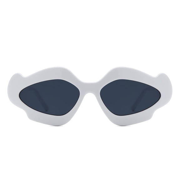 Edgy Cat Eye Sunglasses, White Frame with Dark Blue Lenses