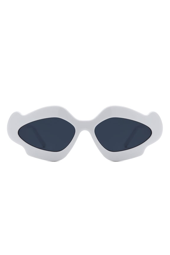 Edgy Cat Eye Sunglasses, White Frame with Dark Blue Lenses
