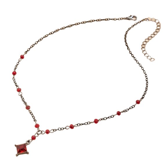 Edgy Dark Aesthetic Necklace Alloy Square Pendant With Sparkling Crystal Gothic Fashion Jewelry Adjustable Neckchain