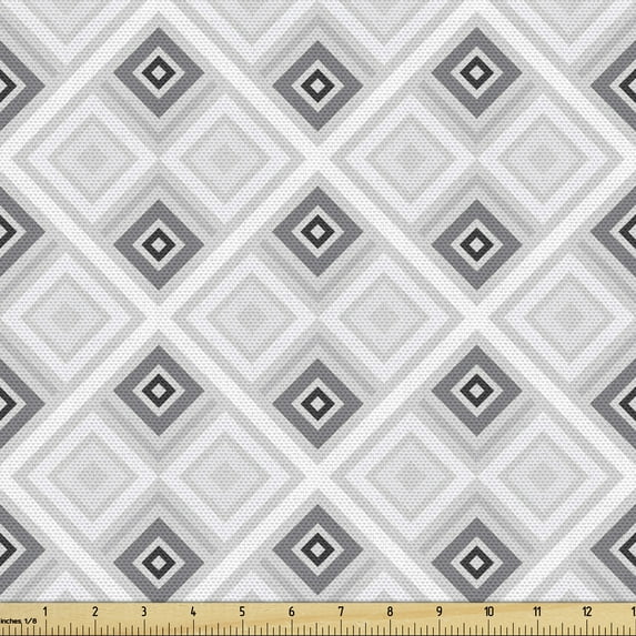 Ambesonne Edgy Fabric by the Yard Upholstery, Retro Style Rhombus Stripes, 5 Yards, Pale Grey White Grey