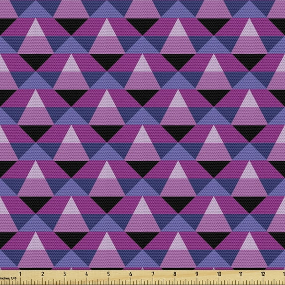 Ambesonne Edgy Fabric by the Yard Upholstery, Triangles in Purple Shades, 2 Yards, Dark Magenta Fuchsia