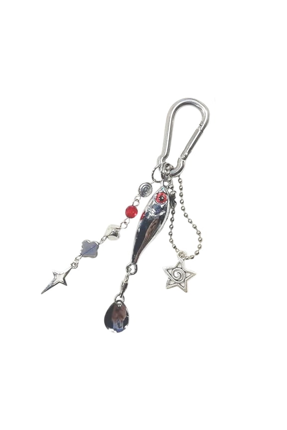 Edgy Fish Shape Keychain Metal Bead Accent Rock Inspired Fashion Accessory