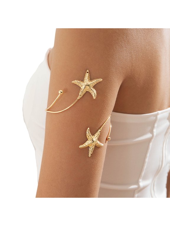 Edgy Geometric Adjustable Punk Gold Iron Arm Jewelry For Women