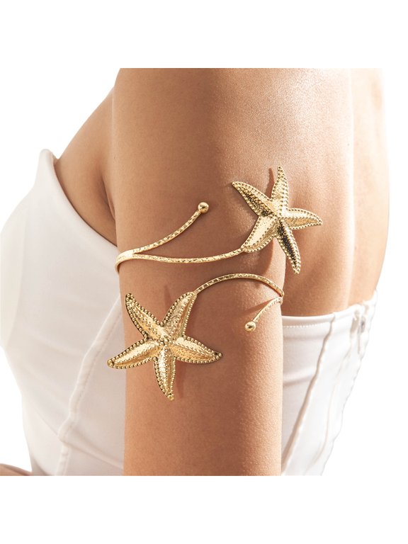 Edgy Geometric Adjustable Punk Gold Iron Arm Jewelry For Women