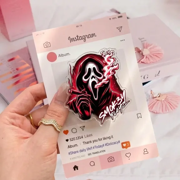 Edgy Ghostface Phone Grip Holder Aesthetic Horror Character Collapsible Stand for Unique Phone Decor