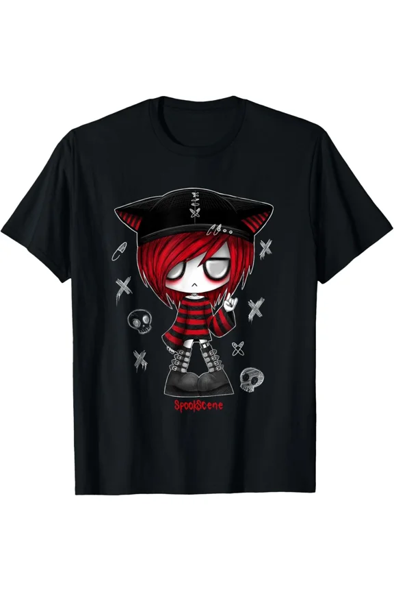 Edgy Kitty Hat Scene Kid Emo Alt Goth Red T-Shirt