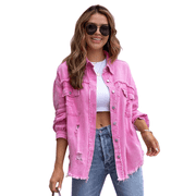 Aria Romance Womens Distressed Denim Jacket - Raw Edge Casual Jean Jacket S-2XL