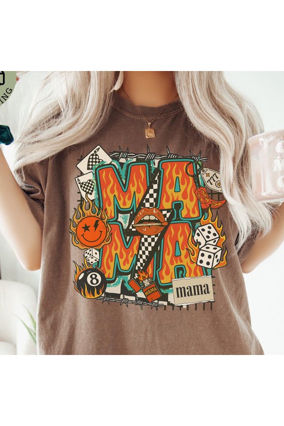 Edgy Mama TShirt Retro 8 Ball Dice Tee Rock Mother Apparel Cool Mom Gift Casino Lucky Las
