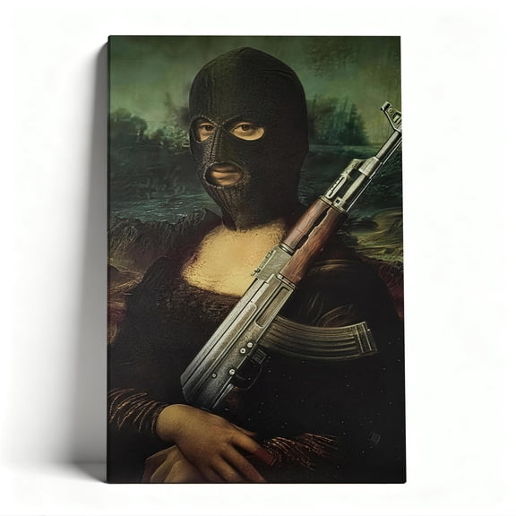 Edgy Mona Lisa Tactical Parody Canvas Wall Art, Bold Urban Pop Art Decor, Modern Art Remix for Home, Ready to Hang 8x12/12x18/16x24/24x36