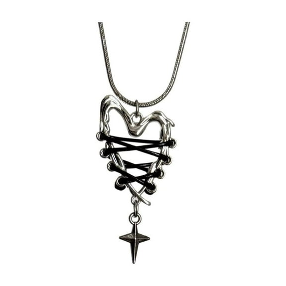 Edgy Necklace Black Rope Chain Gothic Heart Charm Pendant Jewelry