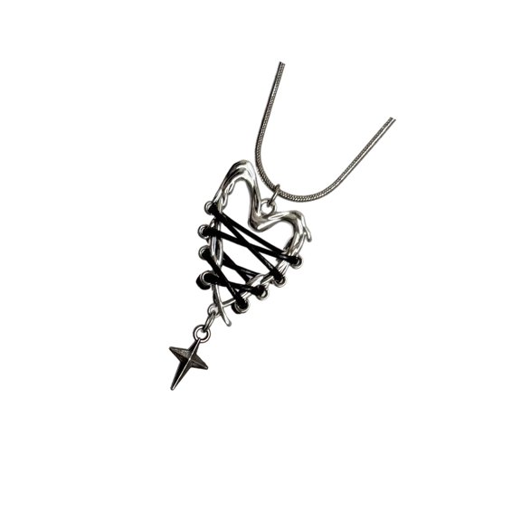 Edgy Necklace Black Rope Chain Gothic Heart Charm Pendant Neckwear Punk Jewelry Gift for Her