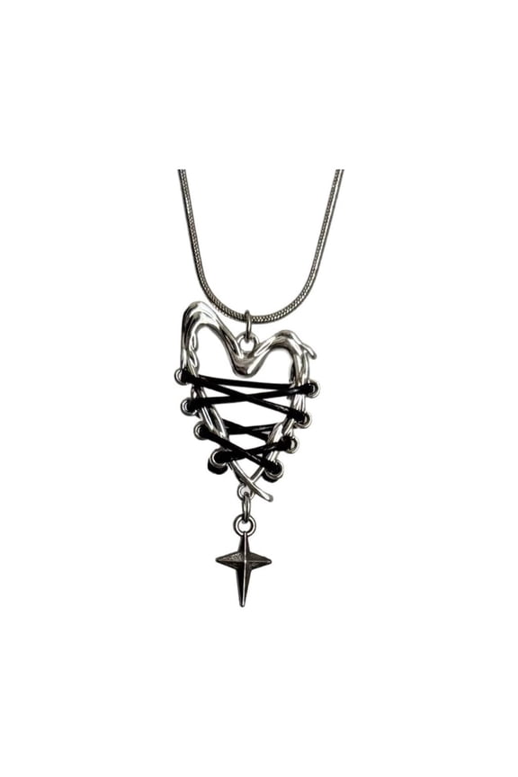 Edgy Necklace Black Rope Chain Gothic Heart Charm Pendant Neckwear Punk Jewelry for Her