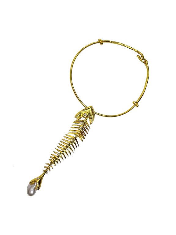 Edgy Overscale Fish Vertebrae Necklace Alloy Necklace for Alternative Fashion Lovers