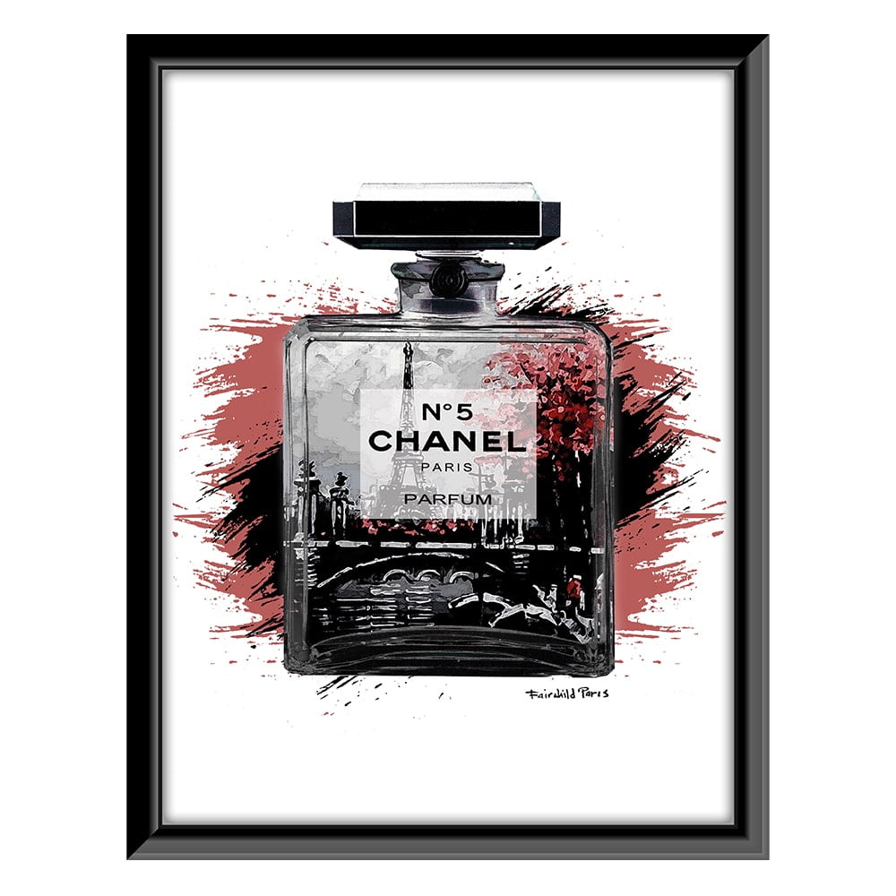 Edgy Paris Fashion Glam Perfume Bottle Black Framed Graphic Print