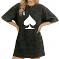 thumbnail image 1 of Edgy Queen Spades Streetwear Graphic Womens Washed Black T-Shirt S-2XL Tops, 1 of 5