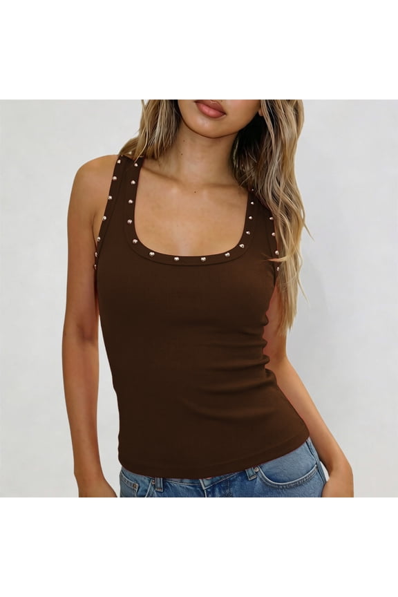 Edgy Rhinestone Cutout Slim Fit Sleeveless Crop Top Going Out Vest Ripped Top Women Neck Top Fancy Top Women