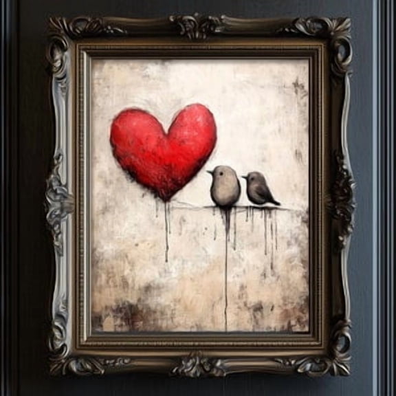 Edgy Romantic Minimalist Love Birds Wall Art Poster, Poster Home Decor, Poster Only