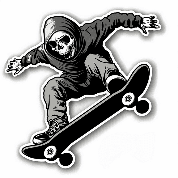 Edgy Skeleton Skater Car Sticker  Grim Reaper on Skateboard Vinyl Decal for Vehicles, Skateboards, Laptops, Water Bottles, Lockers, or Guitars  Gothic Horror Punk Design for Skating Enthusiasts