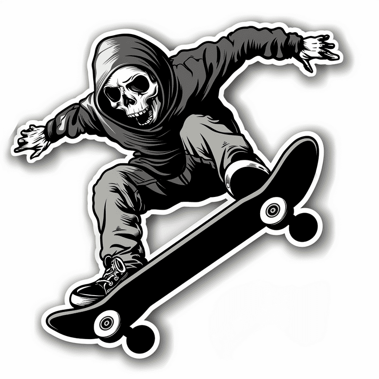 Skateboarding Grim Reaper Vinyl Sticker – 5 Inch Waterproof Decal For Car, Laptop, Window