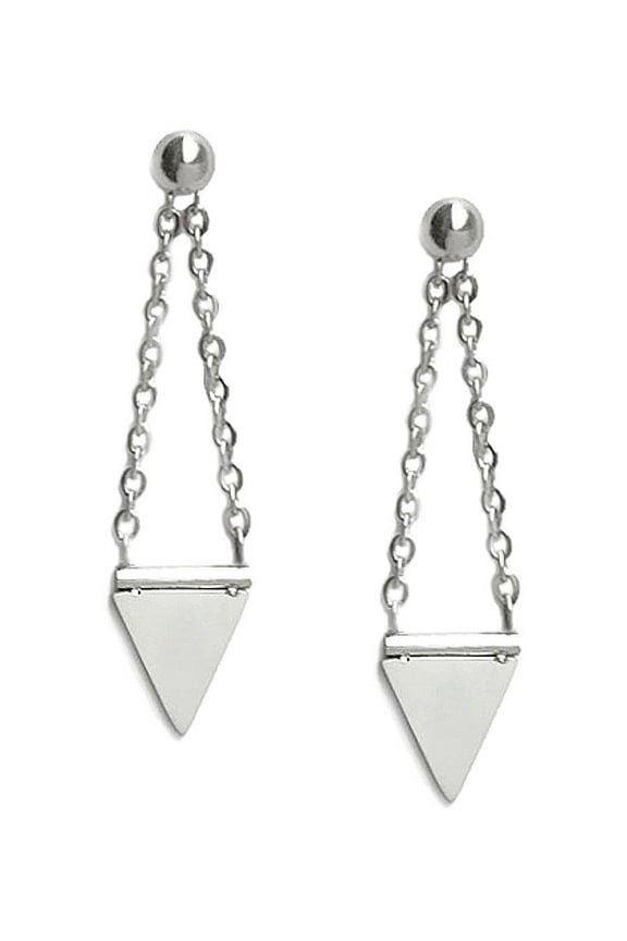 Edgy Stainless Steel Silver Triangle Spike Dagger Dangle Chain Stud Earrings for Women