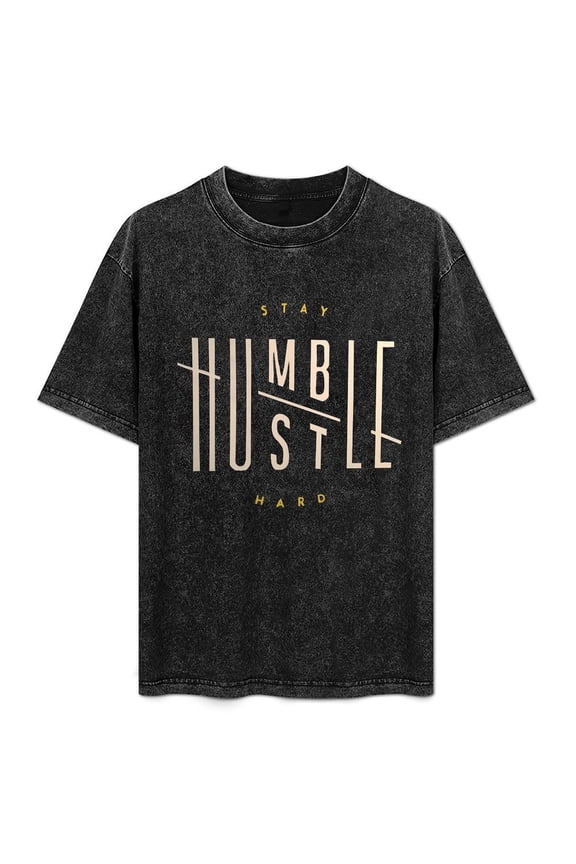 Edgy Streetwear Graphic Tee Stay Humble Hustle Hard Quote on Distressed Black Cotton T-Shirt for Men Women Casual Wear