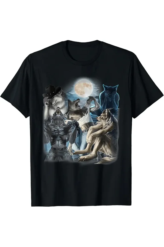 Edgy Wolf Wolves Howling Funny Oddly Specific Meme Print Unisex T-Shirt, up to Size 5XL