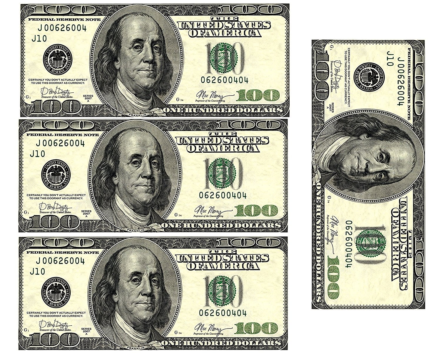 Edible ONE dollar bills Sheet of 4 bills