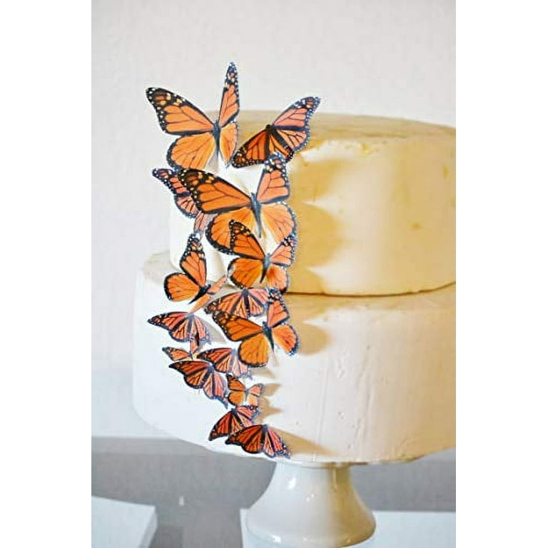 24 small orange, pink and purple edible butterflies for cakes and