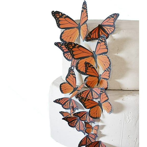 Edible Butterflies Assorted Size Premium Crafted Made in the USA - Cake and Cupcake Toppers, Decoration (Orange Monarch)