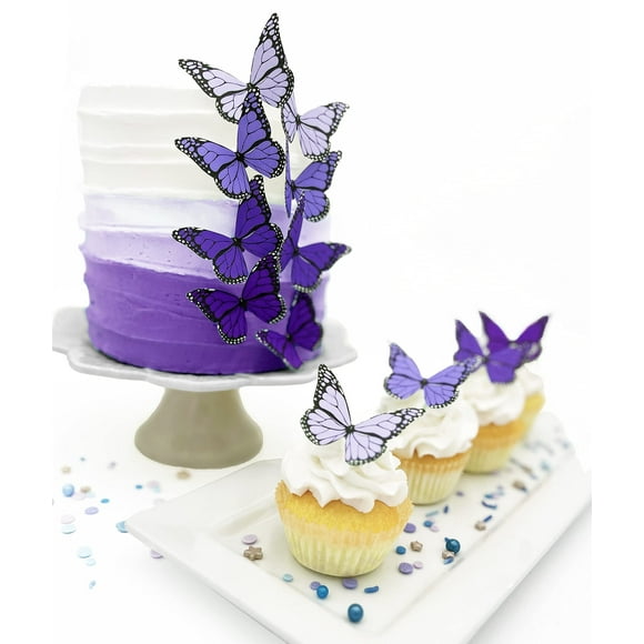 Edible Butterflies © - Ombre Monarchs Purple- Set of 12 - Cake and Cupcake Toppers, Decoration