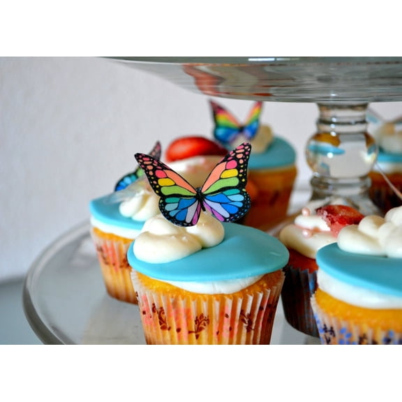 Edible Butterflies  - Small Rainbow Monarchs Set of 24 - Cake and Cupcake Toppers, Decoration