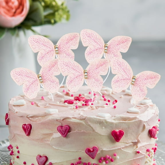 Edible Cake Decorating Insert, Embroidered Butterfly Cupcake Topper, DIY Baking Dessert Ornament, Mother’s Day Birthday Plaque, Washable Reusable Plates