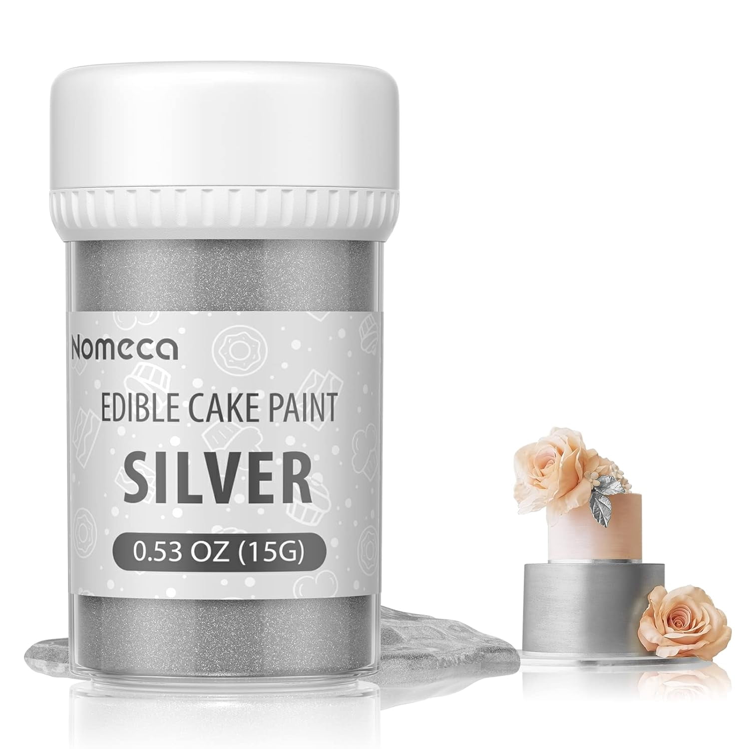 Edible Cake Paint - Food Grade Metallic Paint for Cake Decorating 15g Liquid Edible Luster Dust Food Coloring for Baking Fondant Gumpaste Chocolate Candy Cookie - Silver