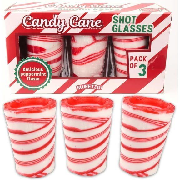 Edible Candy Cane Shot Glasses, Christmas Party Candy, Pack of 3, 5.29 Ounce Box