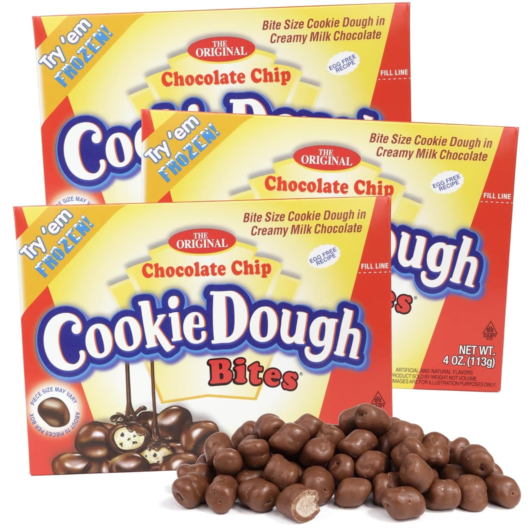Edible Chocolate Chip Cookie Dough Bites, Birthday Party Candy, Pack of 3, 4 Ounces per Box