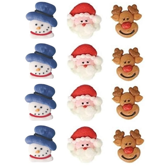 Edible Christmas Cake Cupcake Decorations Santa, Snowman, Rudolph x12 (A)