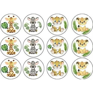 Edible Cupcake Topper Welcome Baby Theme Animal Baby Shower Cake Topper, 12 pc