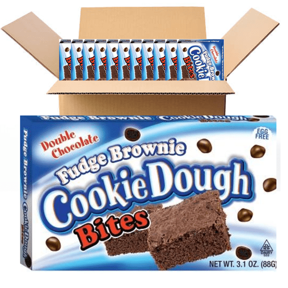 Edible Double Chocolate Fudge Brownie Cookie Dough Bites Movie Theater Candy, Individually Boxed Candies 3.1 Ounces Each (PACK OF 12)