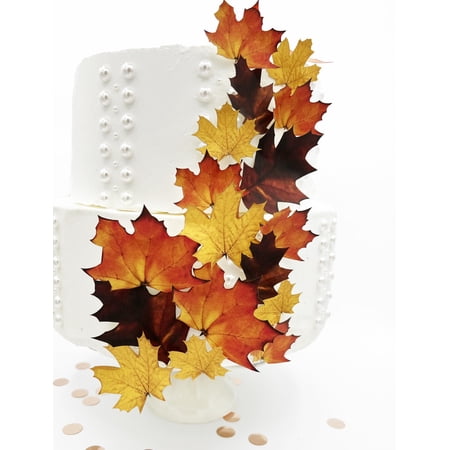 Edible Fall Leaves Assorted Set of 15 - Wafer Cake & Cupcake Toppers - edible fall leaves for cake decorating - fall cupcake toppers