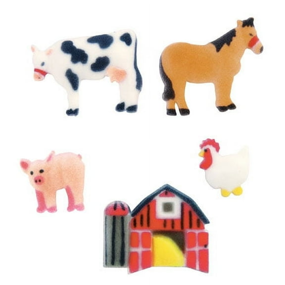 Edible Farm Animals Molded Sugar Cake/Cupcake Decorations - 12 ct