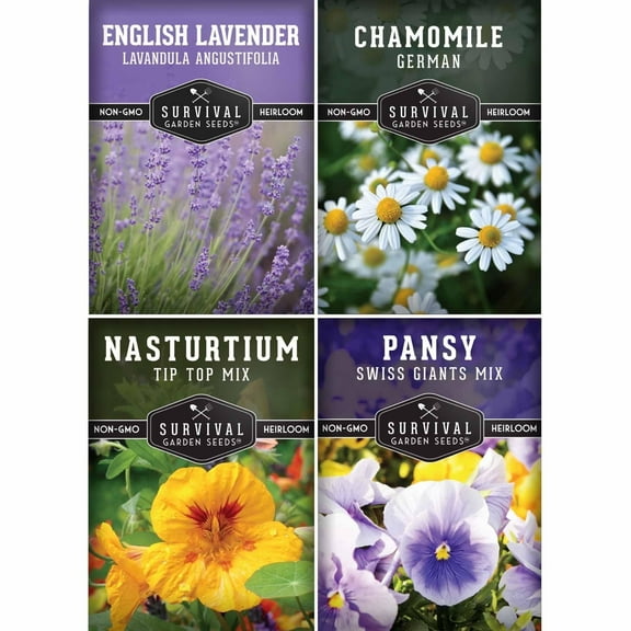 Edible Flower Seeds for Planting 4 Varieties of Full Sun, Annual Flowers