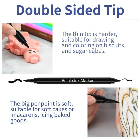 Edible Markers for TWE5Cookies Food Coloring Pens Fine and Thick Tip Food Grade Gourmet Writers for DIY Fondant Cakes Frosting Easter Eggs Baking Party Decorating Drawing Writing