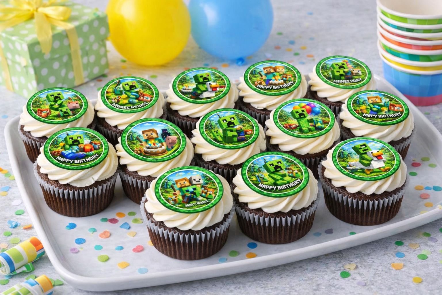 Edible Pixel Game Cupcake Toppers, 24 Pack DIY Uncut Wafer Paper ...