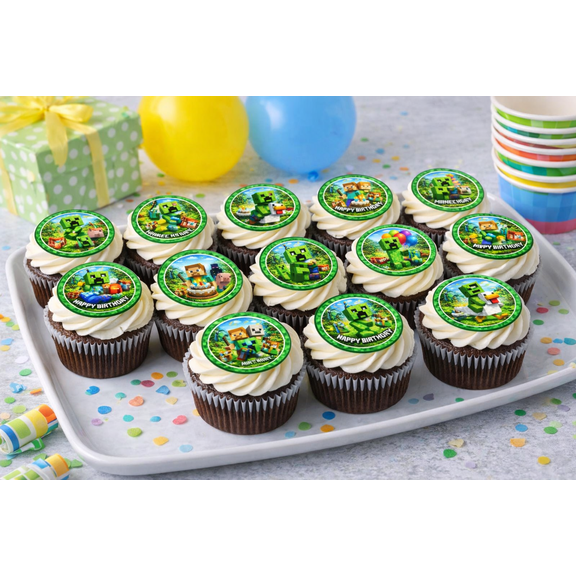 Edible Pixel Game Cupcake Toppers, 24 Pack DIY Uncut Wafer Paper