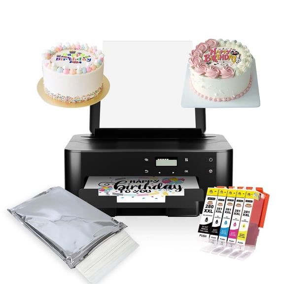 Edible Printer Bundle- Cake Topper Image Printer with 280/281 Ink Cartridges, 25 Sugar Sheets