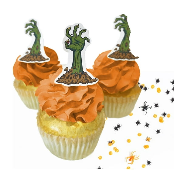 Edible Small Zombie Hands Assorted Set of 24 - Wafer Cake & Cupcake Toppers - edible zombie hands for cake decorating - Halloween cupcake toppers