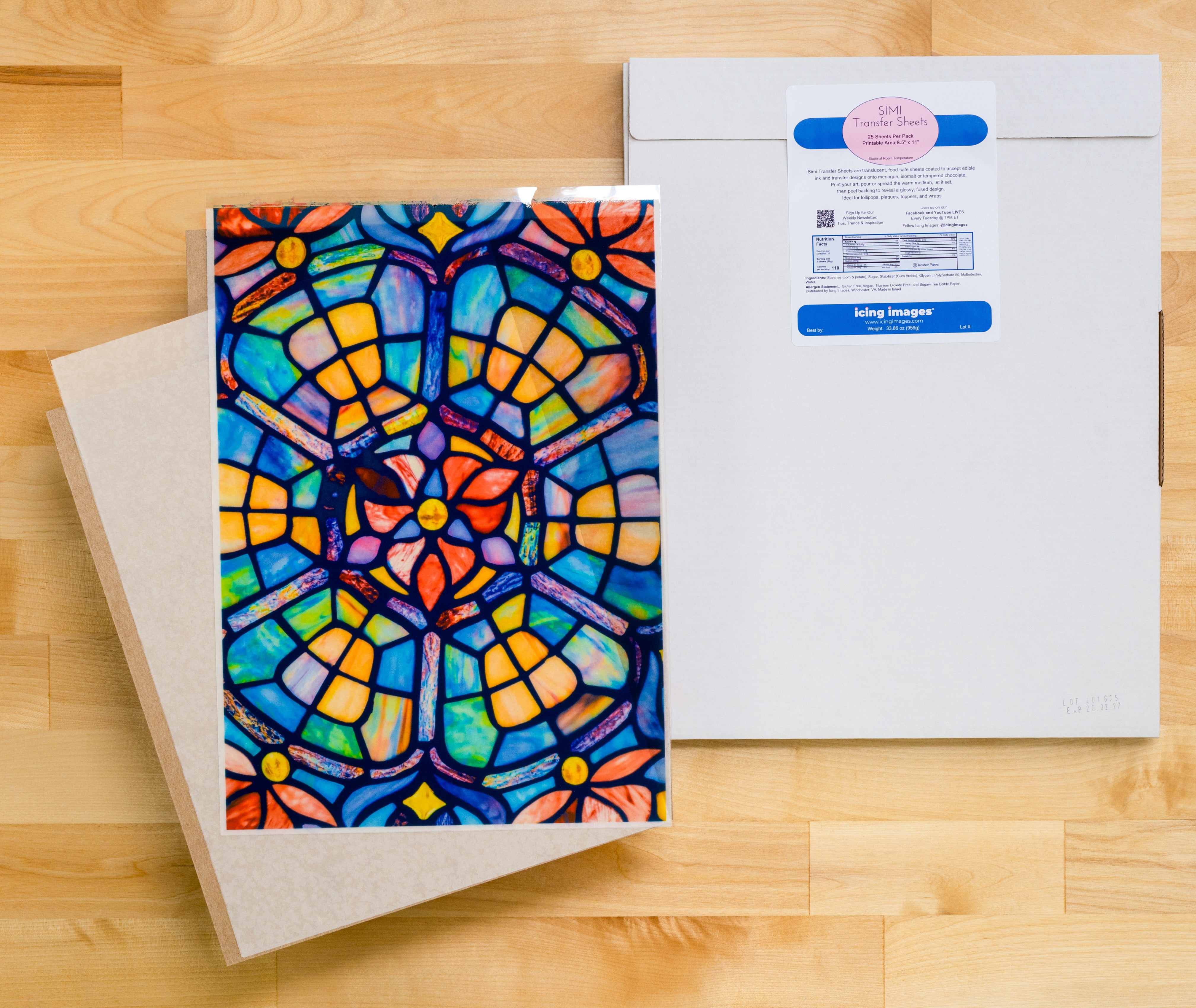 Edible Transfer Sheets (for warm/hot mediums, such as isomalt, sugar, chocolate and gelatin) - 25 sheets - Printable - Simi®/Icing Images® Genuine